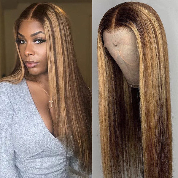 Blonde Highlight Lace Frontal Wig 13x4 HD Lace Front Wigs Straight Human Hair Wigs with Highlights - Healthier Me Beauty, LLC