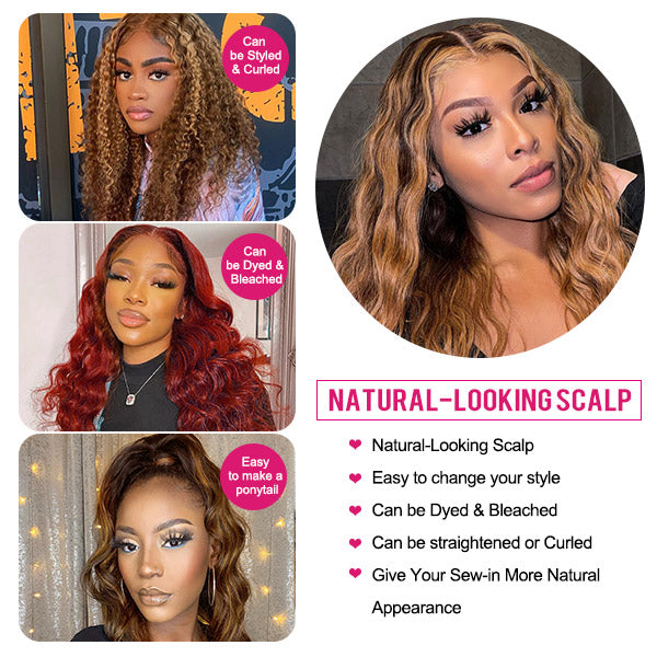 T Part Lace Wig Honey Blonde Highlighted Wig Loose Deep Wave Hair 150% Density Wig - Healthier Me Beauty, LLC