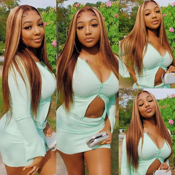 Blonde Highlight Lace Frontal Wig 13x4 HD Lace Front Wigs Straight Human Hair Wigs with Highlights - Healthier Me Beauty, LLC