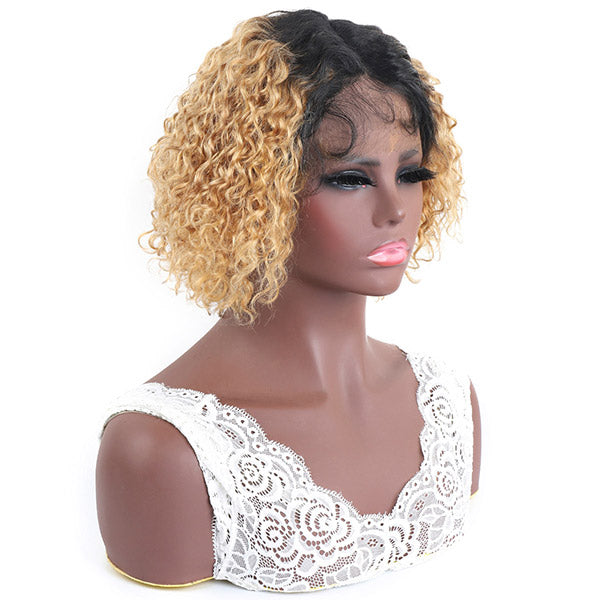 Ombre 1B/27 Curly Short Bob Human Hair Wigs 8 Inch - Healthier Me Beauty, LLC
