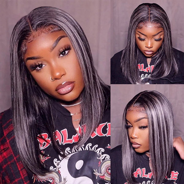 Highlight Grey Bob Lace Wigs 13x4 Frontal Bob Straight Wig 150% Density - Healthier Me Beauty, LLC