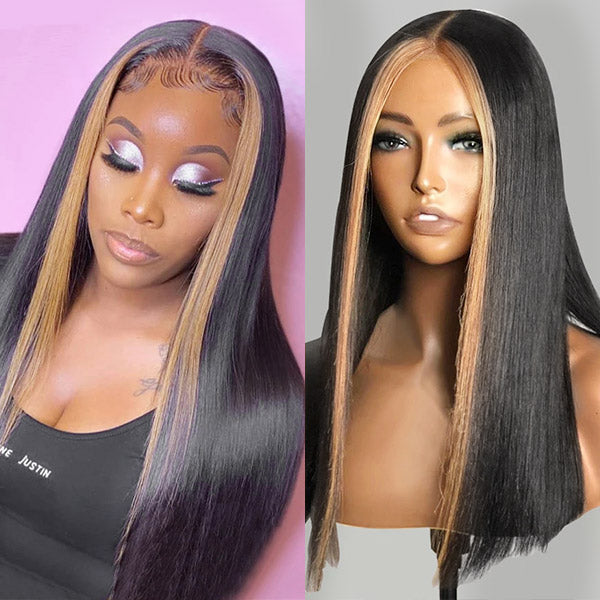 Highlight Straight Human Hair Wig 4*4 Lace Closure Wigs TL27 Ombre Wigs - Healthier Me Beauty, LLC