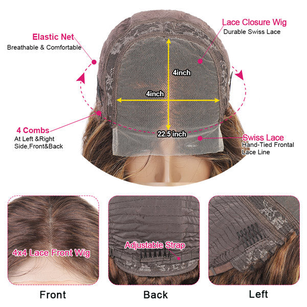 Honey Blonde Highlights Wig Curly Hair 4x4 Lace Closure Wigs 180% Density HD Transparent Lace Wig - Healthier Me Beauty, LLC