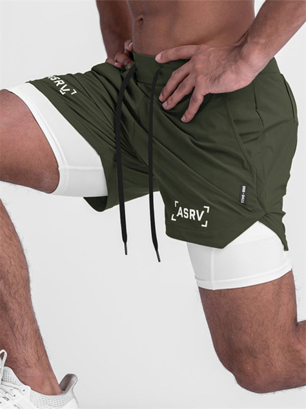 Men's sports fake two-piece quick-drying double-layer basketball pants anti-slip five-point pants