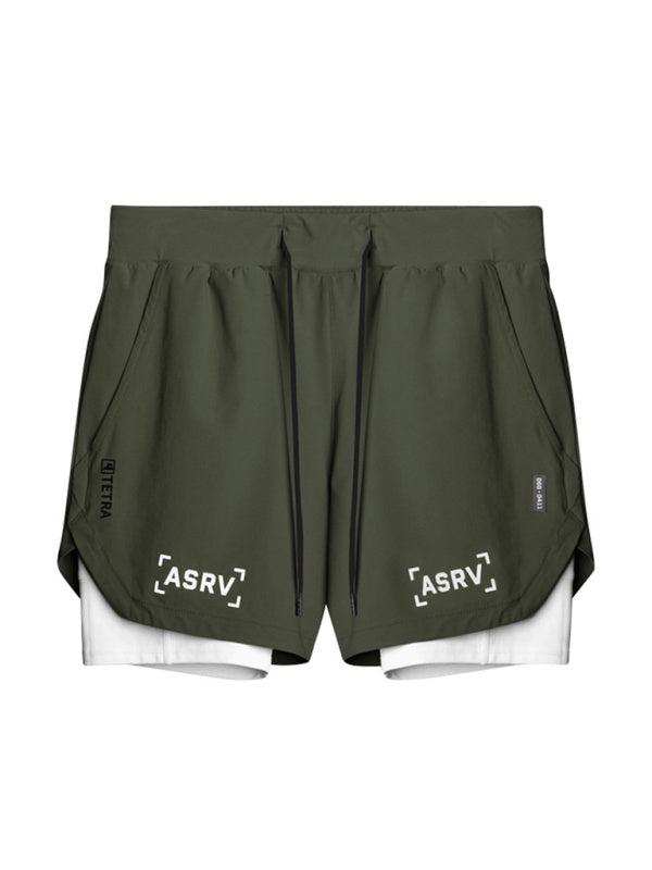 Men's sports fake two-piece quick-drying double-layer basketball pants anti-slip five-point pants