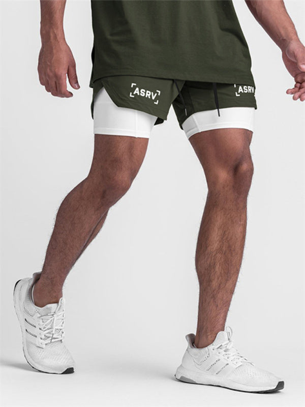 Men's sports fake two-piece quick-drying double-layer basketball pants anti-slip five-point pants