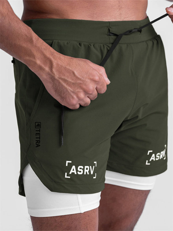 Men's sports fake two-piece quick-drying double-layer basketball pants anti-slip five-point pants