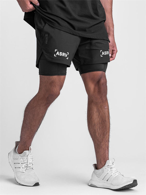 Men's sports fake two-piece quick-drying double-layer basketball pants anti-slip five-point pants