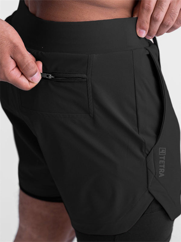 Men's sports fake two-piece quick-drying double-layer basketball pants anti-slip five-point pants