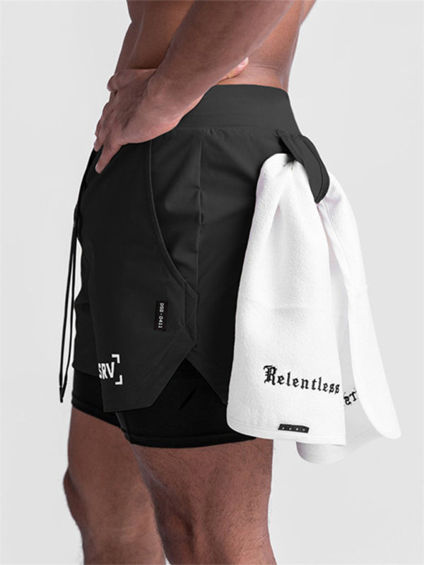 Men's sports fake two-piece quick-drying double-layer basketball pants anti-slip five-point pants