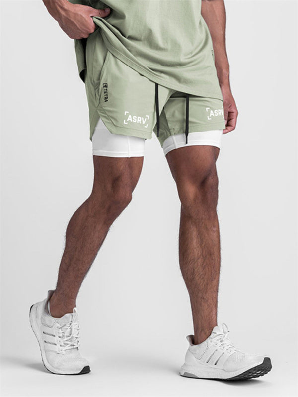 Men's sports fake two-piece quick-drying double-layer basketball pants anti-slip five-point pants