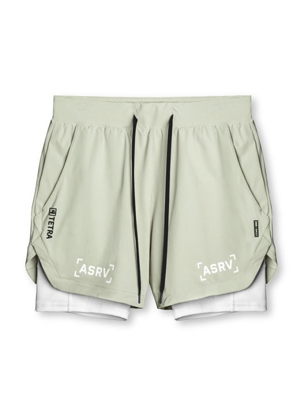 Men's sports fake two-piece quick-drying double-layer basketball pants anti-slip five-point pants