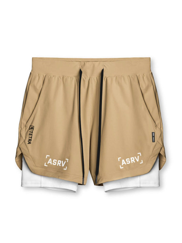 Men's sports fake two-piece quick-drying double-layer basketball pants anti-slip five-point pants