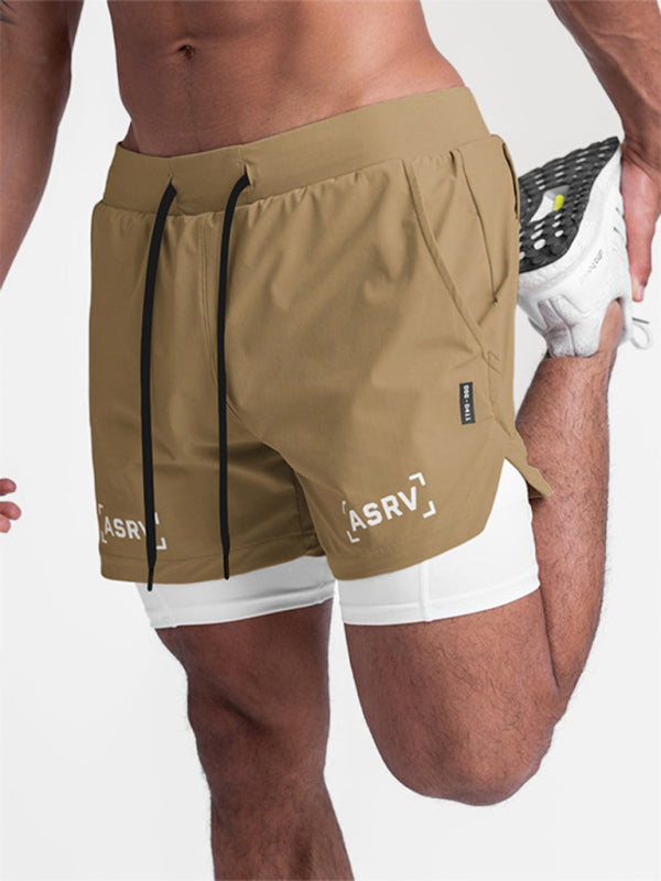 Men's sports fake two-piece quick-drying double-layer basketball pants anti-slip five-point pants