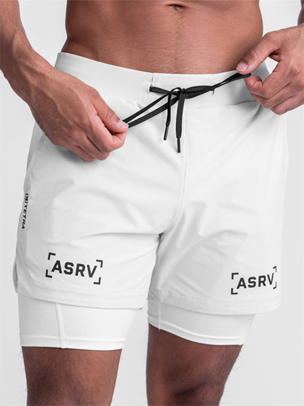 Men's sports fake two-piece quick-drying double-layer basketball pants anti-slip five-point pants