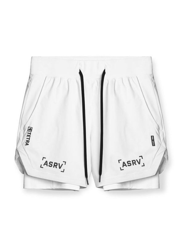 Men's sports fake two-piece quick-drying double-layer basketball pants anti-slip five-point pants