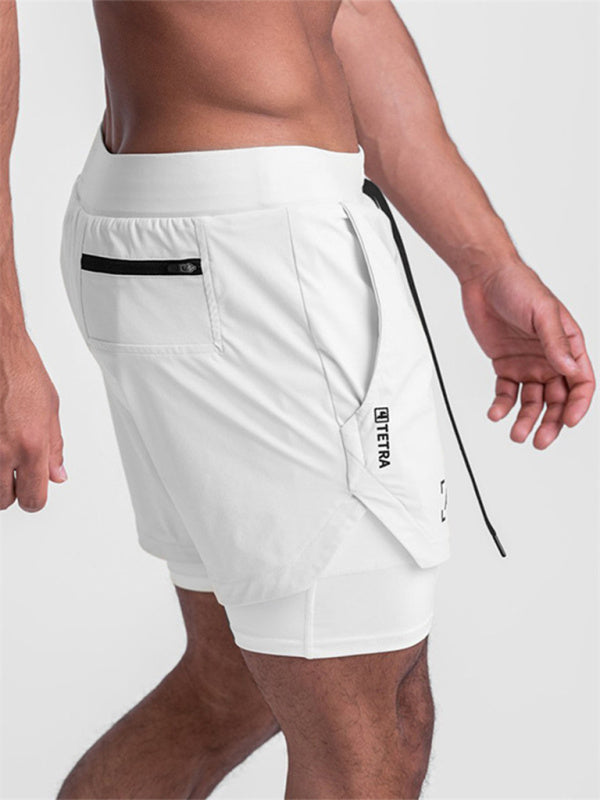 Men's sports fake two-piece quick-drying double-layer basketball pants anti-slip five-point pants