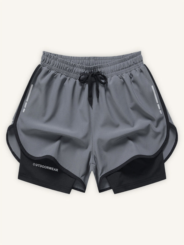 Sports training leggings fitness quick-drying fake two-piece woven ventilation high elastic