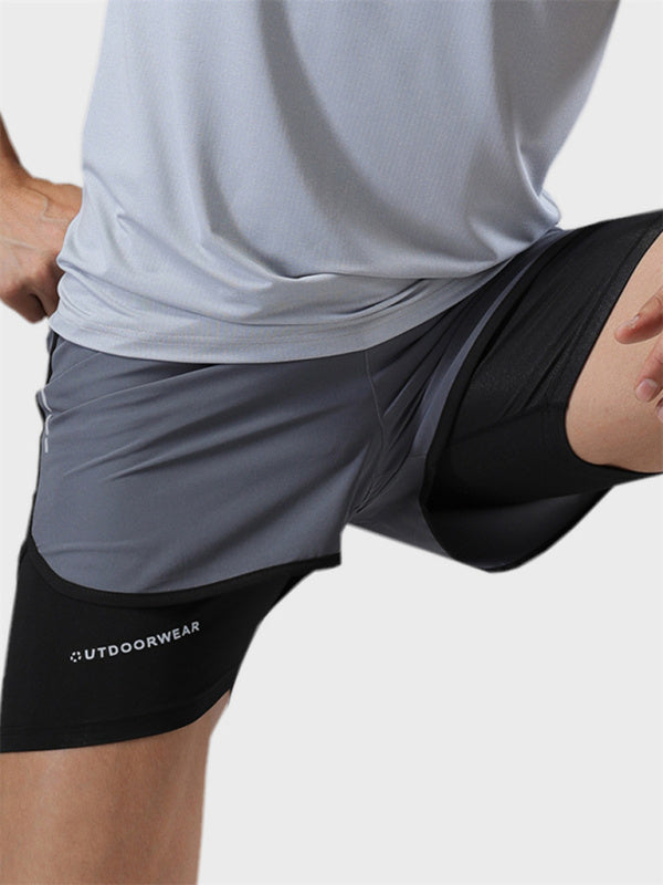 Sports training leggings fitness quick-drying fake two-piece woven ventilation high elastic