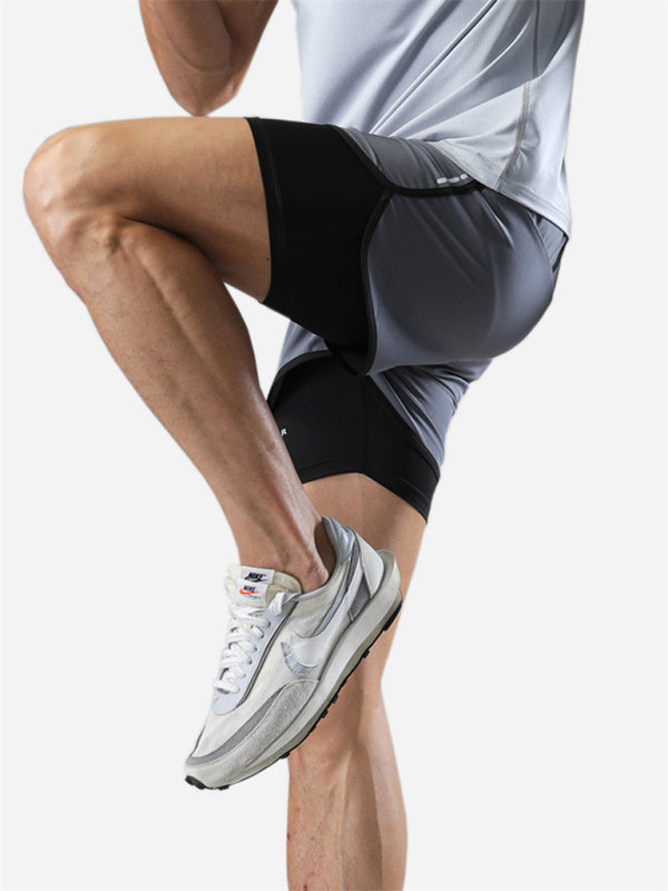 Sports training leggings fitness quick-drying fake two-piece woven ventilation high elastic