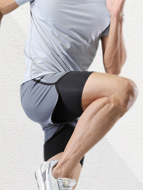 Sports training leggings fitness quick-drying fake two-piece woven ventilation high elastic