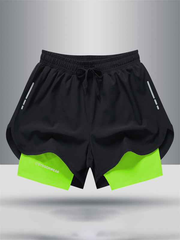 Sports training leggings fitness quick-drying fake two-piece woven ventilation high elastic