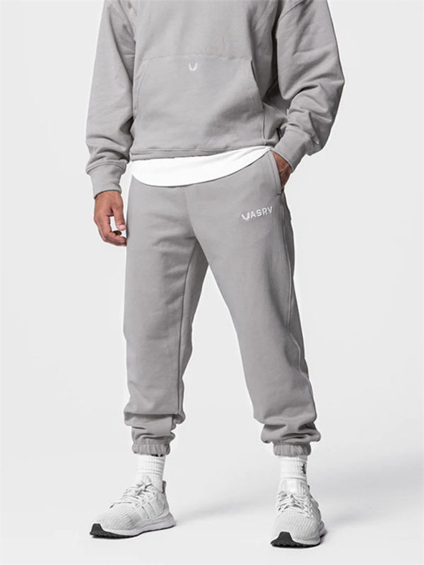 Men's Sports Solid Color Letter Embroidered All-Match Leggings Sweatpants