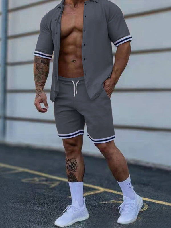 Men's Solid-Color Short-Sleeve Button-Down Shirt