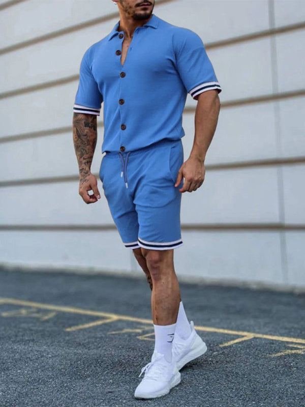 Men's Solid-Color Short-Sleeve Button-Down Shirt