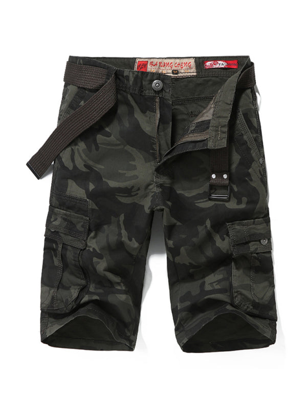 Men's Belted Camo Slim Military Cargo Shorts