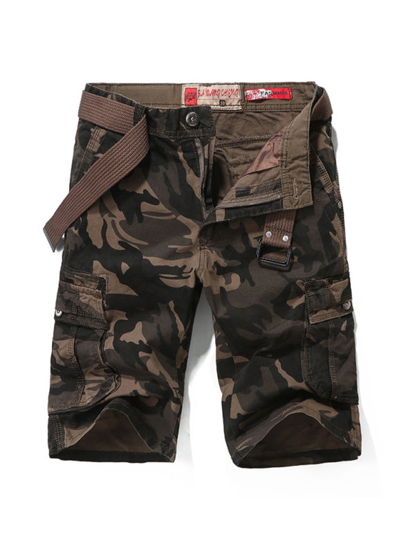 Men's Belted Camo Slim Military Cargo Shorts