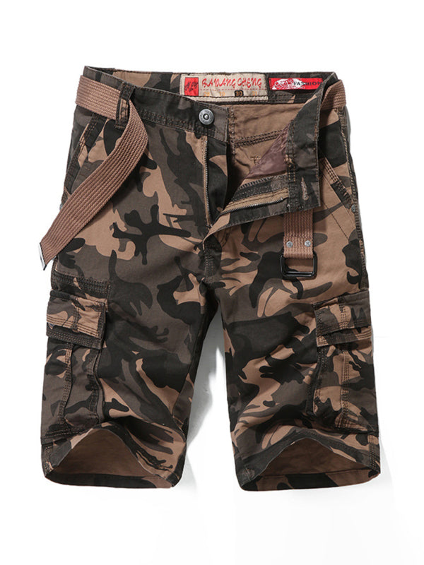 Men's Belted Camo Slim Military Cargo Shorts