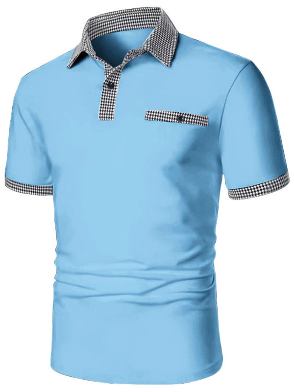 Men's Polo Shirt Houndstooth Short Sleeve Lapel T-Shirt Casual Fit Tops