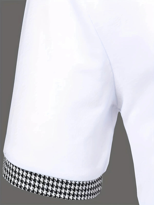 Men's Polo Shirt Houndstooth Short Sleeve Lapel T-Shirt Casual Fit Tops
