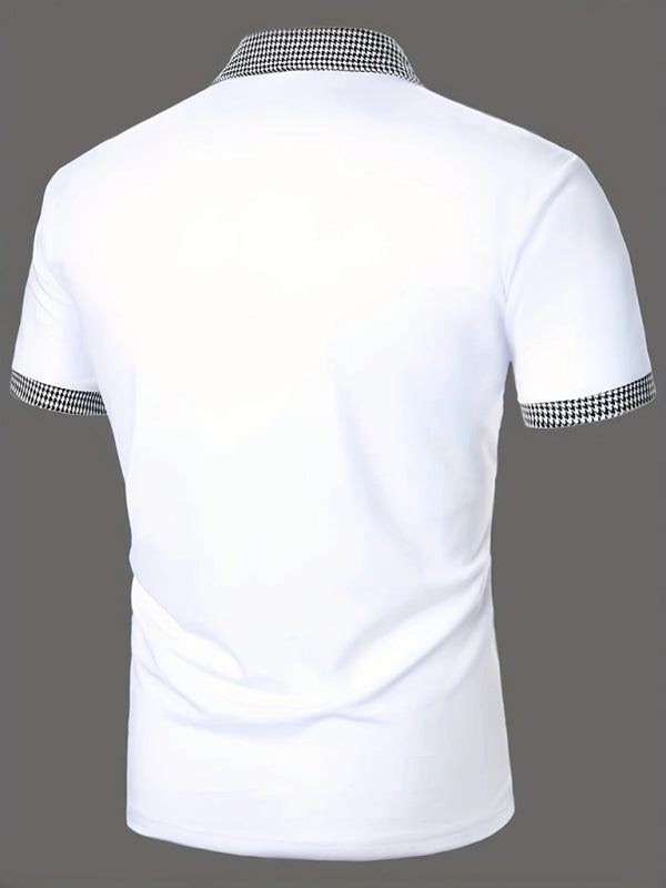 Men's Polo Shirt Houndstooth Short Sleeve Lapel T-Shirt Casual Fit Tops