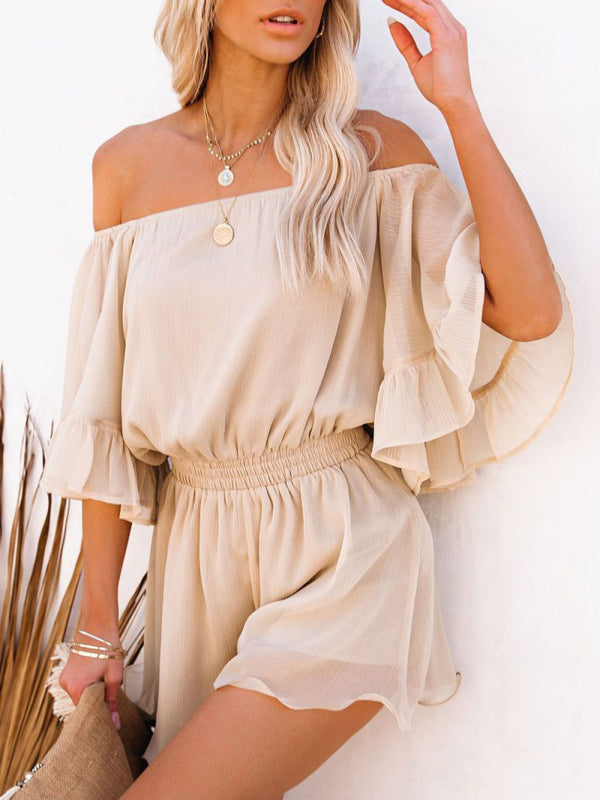 Women's Solid Color Off-the-shoulder Chiffon Romper - Healthier Me Beauty, LLC