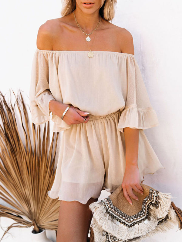 Women's Solid Color Off-the-shoulder Chiffon Romper - Healthier Me Beauty, LLC