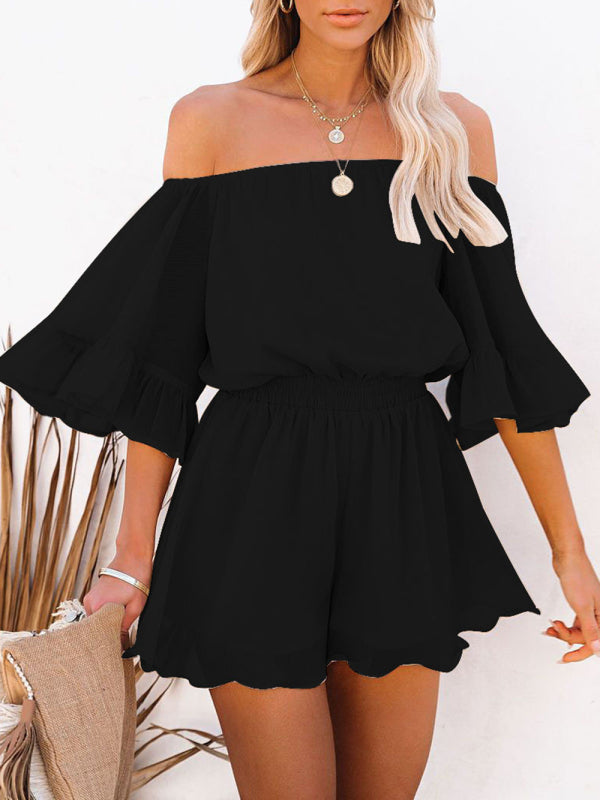 Women's Solid Color Off-the-shoulder Chiffon Romper - Healthier Me Beauty, LLC