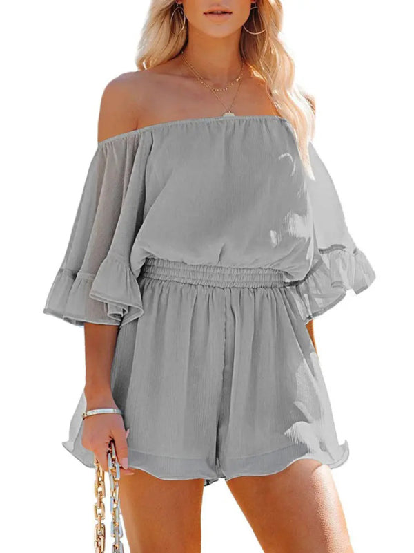 Women's Solid Color Off-the-shoulder Chiffon Romper - Healthier Me Beauty, LLC