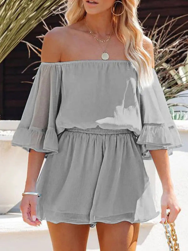 Women's Solid Color Off-the-shoulder Chiffon Romper - Healthier Me Beauty, LLC
