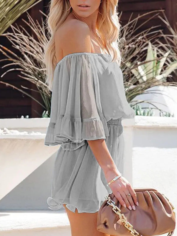 Women's Solid Color Off-the-shoulder Chiffon Romper - Healthier Me Beauty, LLC