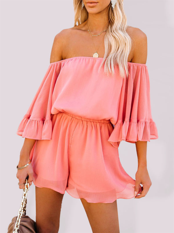 Women's Solid Color Off-the-shoulder Chiffon Romper - Healthier Me Beauty, LLC