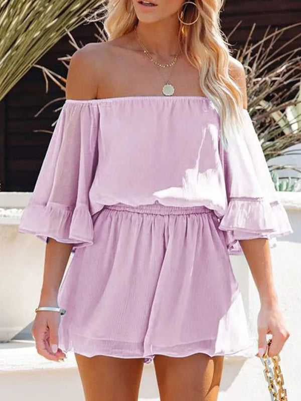 Women's Solid Color Off-the-shoulder Chiffon Romper - Healthier Me Beauty, LLC