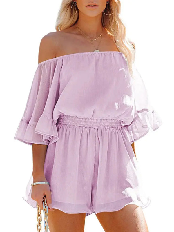 Women's Solid Color Off-the-shoulder Chiffon Romper - Healthier Me Beauty, LLC