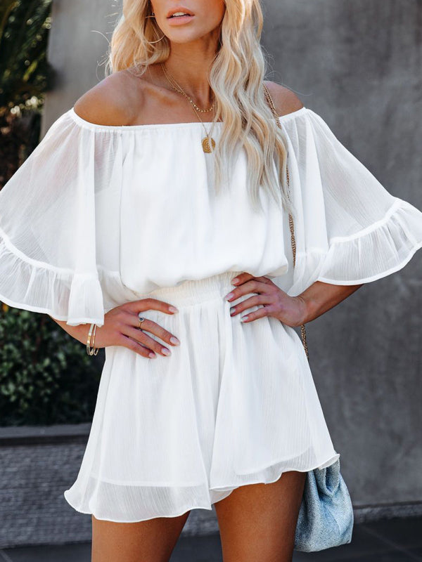 Women's Solid Color Off-the-shoulder Chiffon Romper - Healthier Me Beauty, LLC