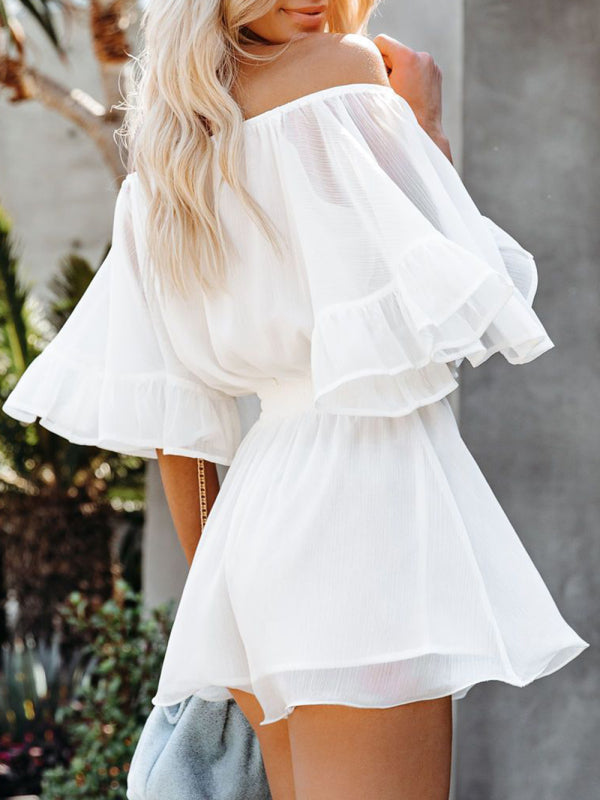 Women's Solid Color Off-the-shoulder Chiffon Romper - Healthier Me Beauty, LLC
