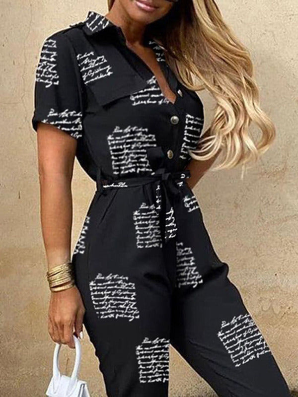 Women's Casual Lapel Buttoned Belt Cargo Jumpsuit - Healthier Me Beauty, LLC