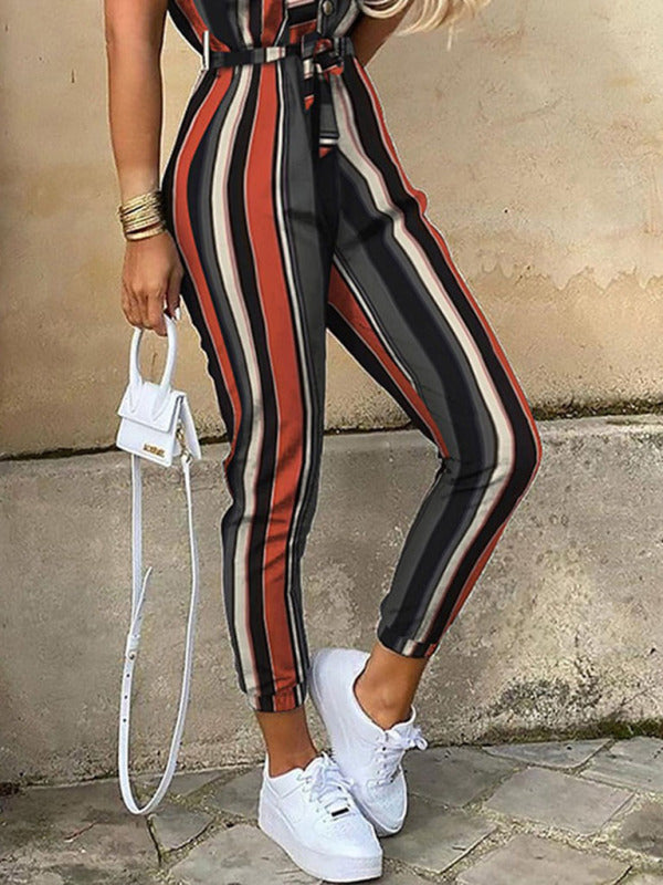 Women's Casual Lapel Buttoned Belt Cargo Jumpsuit - Healthier Me Beauty, LLC