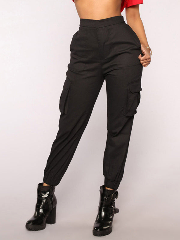 Women's Solid Color High Waist Cargo Pants