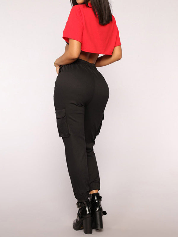 Women's Solid Color High Waist Cargo Pants